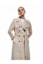 Long Sleeve Double Breasted Belted Gabardine Trench Coat - 3