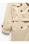 Long Sleeve Double Breasted Belted Gabardine Trench Coat - 7