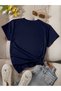 Women's Navy Blue Elephant Heart Printed Oversize T-Shirt - 2