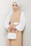 Rose Belt Sleeves Chiffon Evening Dress Beige Hm2666 - 2