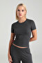 Soft Rib Round Neck Short Sleeve Blouse Smoked - 2