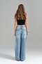 Women's Blue Denim Color Side Detail Super Wide Leg 100% Cotton Denim - 7