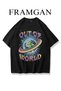 Unisex Out of World Printed Cotton Black T-Shirt