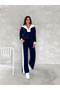 Soft Texture Plain Line Turn-Down Collar Tracksuit Set with Side Stripes - 4