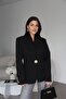 Black Shawl Collar Large Metal Gold Button Front Trim Pocket Premium Blazer Jacket