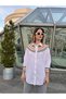 Women's Cotton Shirt with Knitted Collar Detail - 2