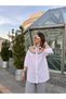 Women's Cotton Shirt with Knitted Collar Detail - 3