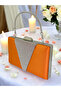 Orange Satin Silver Stone Metal Handle Evening Bag Evening Bag