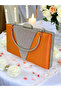 Orange Satin Silver Stone Metal Handle Evening Bag Evening Bag - 8