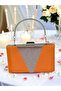 Orange Satin Silver Stone Metal Handle Evening Bag Evening Bag - 2