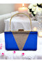 Cobalt Blue Satin Rosegold Stone Metal Handle Evening Bag Evening Bag Clutch Bag - 2