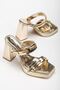 Tommo Gold Patent Leather Platform Open Toe Thick Heeled Shoes