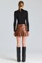 2781 Pleated Slit Tan Leather Skirt - 3