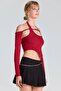 2459 burgundy blouse with neckline and drawstring detail - 4