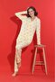 Women's Buttoned Ribbed Knitted Long Sleeve Seasonal Yellow Branched Lemon Pajama Set