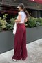 Burgundy High Waist Relaxed Fit Wide Leg Women's Pants Mg2309 - 3