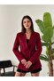 Women's Lined Button Sleeve Detail Atlas Fabric Blazer Jacket Claret Red - 2