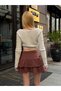 Women's Brown Bird-Eye Frayed Detailed Mini Skirt Hzl25W-Zk11391 - 6