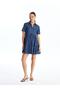 Shirt Collar Plain Short Sleeve Women's Jean Dress (S4)