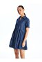 Shirt Collar Plain Short Sleeve Women's Jean Dress (S4) - 3