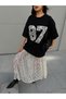 Women's Black Lace Embroidered Oversize T-Shirt 29055 - 6