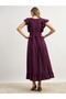 Solid Ruffled Hem Tiered Midi Dress with Waist Tie-Up - 5