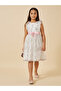 Embroidered Ruffle Detail Mesh Dress with Belt