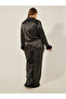 Plus Size Satin Faux Feather Trim Shirt and Pyjama Pants Set - 5