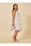 Embroidered Ruffle Detail Mesh Dress with Belt - 2