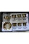 Turkish tea set of 6 cups, 6 saucers and a sugar bowl, gold and black