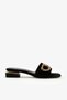 Velvet Black Color Gold Buckle Heeled Evening Dress Slippers