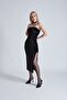 Black Strapless Slit Velvet Long Dress-Chic Evening Gown - 5