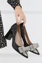 Lady Black Silver Nude Transparent Crystal Bow Stone Stiletto 9cm Heeled Wedding Engagement Evening Dress Shoes