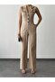 Women's Beige Sleeveless Special Design Gabardine Jumpsuit - 3