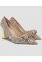 Lady Gold Gold Nude Transparent Crystal Bow Stoned Stiletto 9cm Heeled Wedding Engagement Evening Dress Shoes - 2