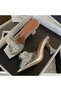 Women's Princess Silver Transparent Nude Tan 8cm Transparent Heeled Bow Stone Evening Dress Sandals Shoes Slippers - 4