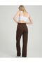 Women's Brown Color Double Pocket Lycra Belt Elastic Detailed Zippered High Waist Crepe Style Trousers. - 3