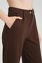 Women's Brown Color Double Pocket Lycra Belt Elastic Detailed Zippered High Waist Crepe Style Trousers.