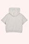 Girl's Hooded Short Sleeve Front Size Beige Sweatshirt with Glitter Embroidery Pocket - 3