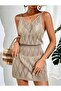 Strappy Model V-Neck Openwork Pattern Knitwear-Beach Dress Fitted at the Waist