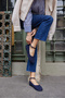 Si̇lva Women's Navy Blue Real Suede Scarf Ballet Flats - 4