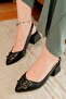 Rösal Black Buckle (4 cm) Pointed Toe Heeled Shoes - 6