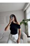 Boat Neck Gathered Crop - Black - 4