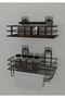 Strong Adhesive Spice Rack 2 Li Metal Paper Towel Holder Black Spice Stand Kitchen Shelf - 2