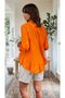Women's Orange Ruffled, Long Back Cotton Linen Relaxed Fit Blouse 3571319 - 2