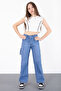 Blue Wide Leg Elastic Waist Girl's Jean Trousers 20496