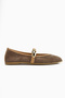 Genuine Leather Aliana Taupe Suede Buckle Detail Women's Ballet Flats - 3