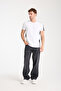 White Crew Neck Garni Detailed Cotton Basic - 2