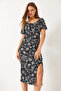 Women's Black Patterned Gathered Knitted Dress 70292 60271049 - 2