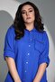 Trend42Plus Large Size Pocket Stone Printed Skirt Fringed Muslin Cobalt Blue Shirt - 7